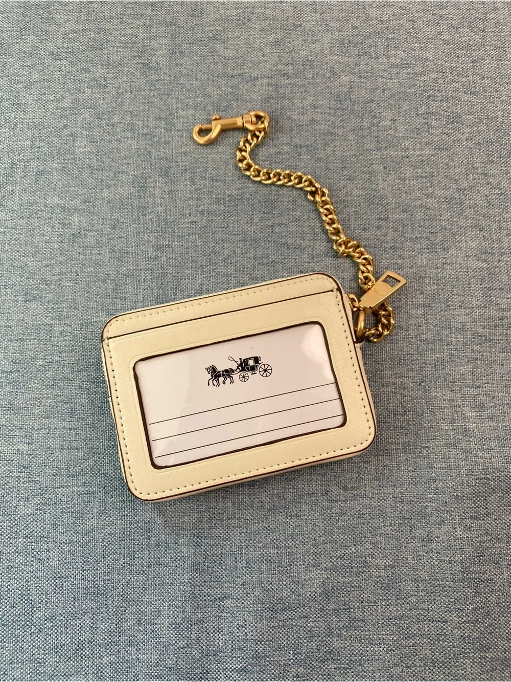 Coach Cream Card Holder with Gold Chain and Playful Charms